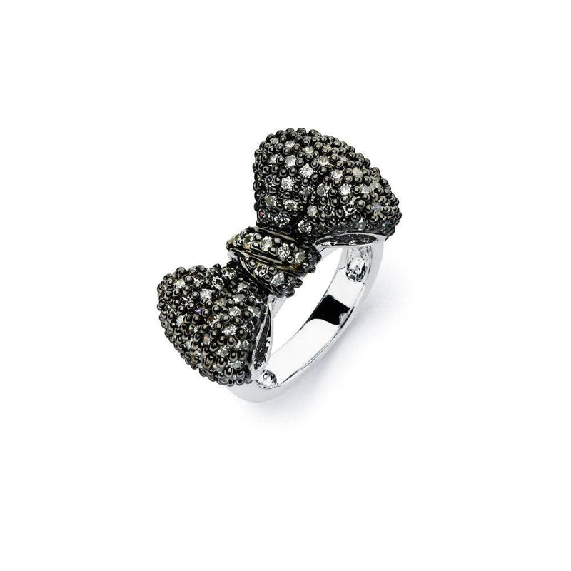 Silver 925 Rhodium and Black Rhodium Plated 2 Toned Black Micro Pave Set CZ Bow Ring - BGR00579 | Silver Palace Inc.