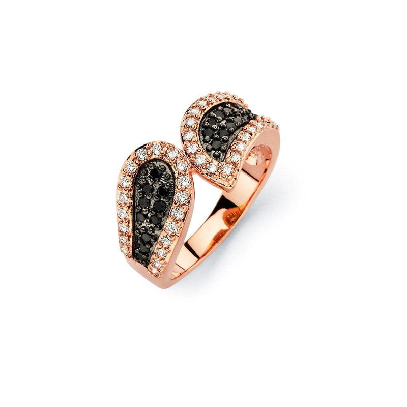 Closeout-Silver 925 Black Rhodium and Rose Gold Plated 2 Toned Black and Clear CZ Modern Ring - BGR00581 | Silver Palace Inc.