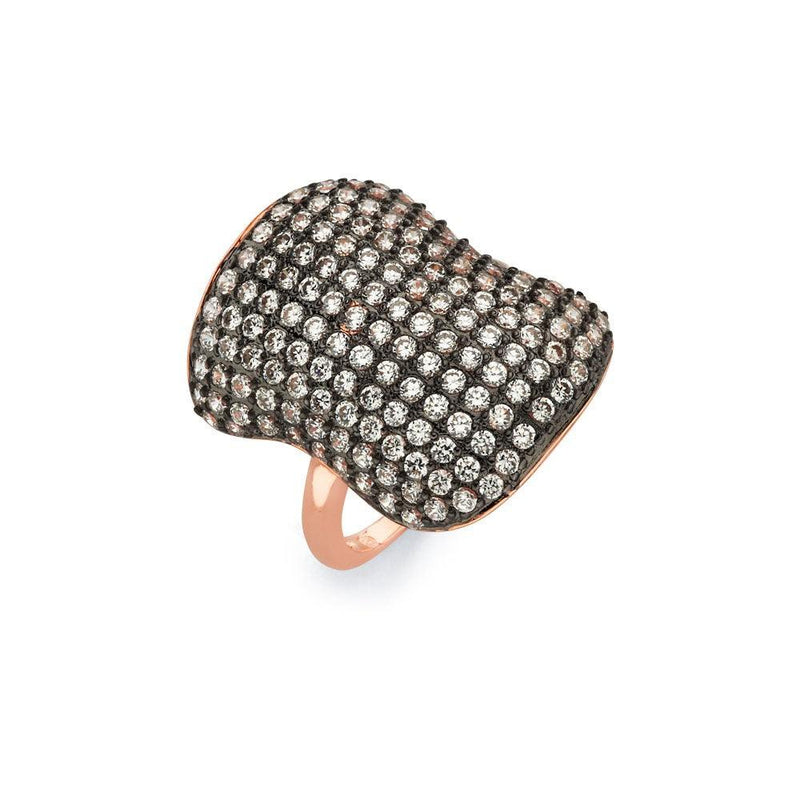 Closeout-Silver 925 Black Rhodium and Rose Gold Plated 2 Toned Clear Micro Pave Set CZ Ring - BGR00582 | Silver Palace Inc.