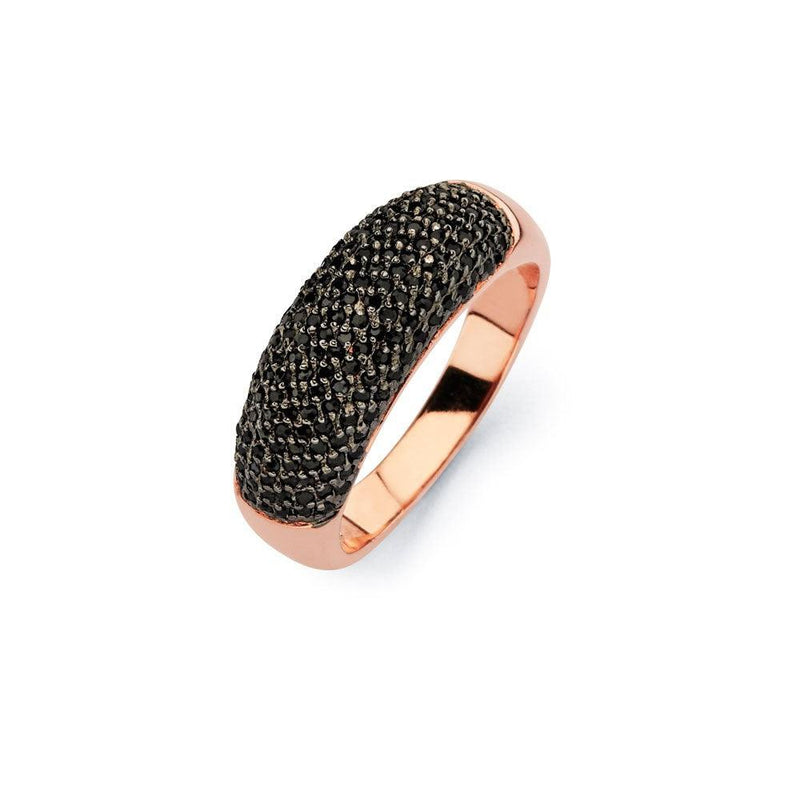 Closeout-Silver 925 Black Rhodium and Rose Gold Plated Black Micro Pave Set CZ Half Ring - BGR00583 | Silver Palace Inc.