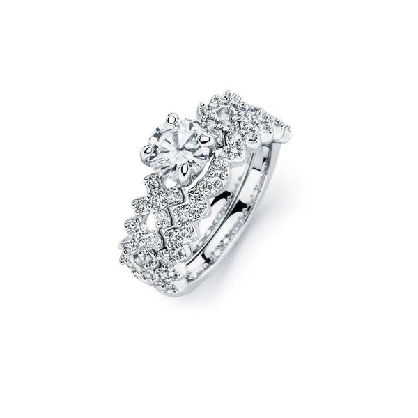 Silver 925 Rhodium Plated Clear CZ Ornate Bridal Engagement Ring - BGR00588 | Silver Palace Inc.