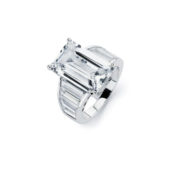 Silver 925 Rhodium Plated Clear Baguette CZ Rectangular Bridal Ring - BGR00592 | Silver Palace Inc.