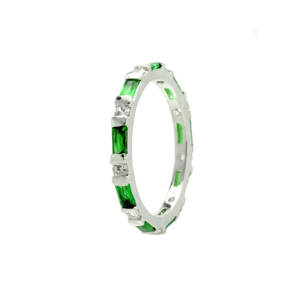 Silver 925 Rhodium Plated Green CZ Stackable Eternity Ring - BGR00622 | Silver Palace Inc.