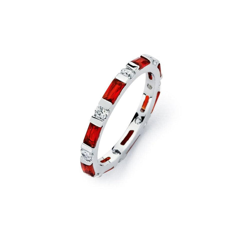 Silver 925 Rhodium Plated Red CZ Stackable Eternity Ring - BGR00623 | Silver Palace Inc.