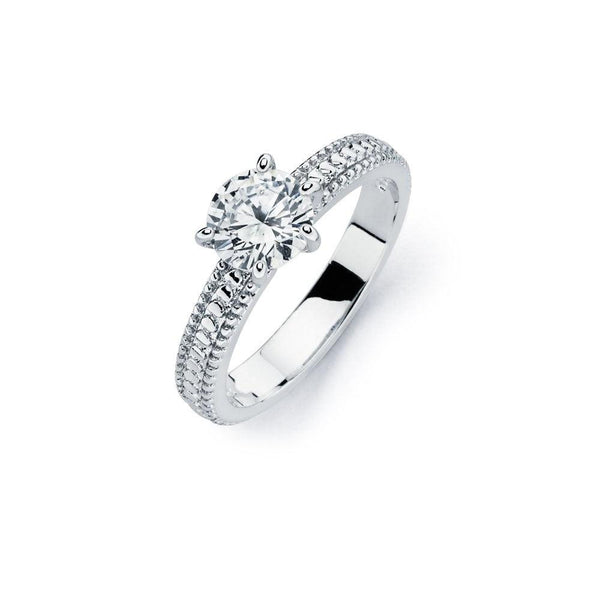 Silver 925 Rhodium Plated Clear Solitaire CZ Bridal Ring - BGR00718 | Silver Palace Inc.