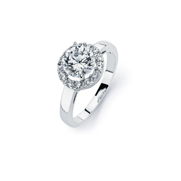 Silver 925 Rhodium Plated Clear Round Center Cluster CZ Bridal Ring - BGR00720 | Silver Palace Inc.