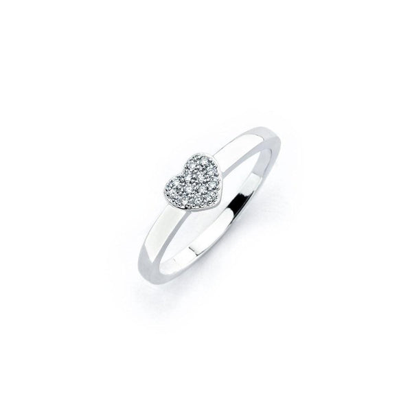 Silver 925 Rhodium Plated Clear Micro Pave Set CZ Heart Ring - BGR00744 | Silver Palace Inc.