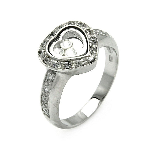Closeout-Silver 925 Rhodium Plated Black Outlined Heart CZ Ring - STR00002 | Silver Palace Inc.