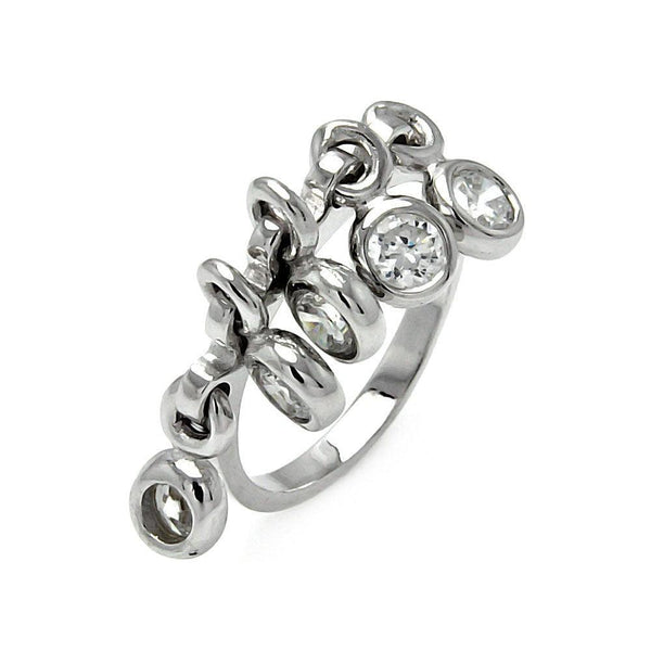 Silver 925 Rhodium Plated 5 Hanging CZ Ring - STR00018 | Silver Palace Inc.