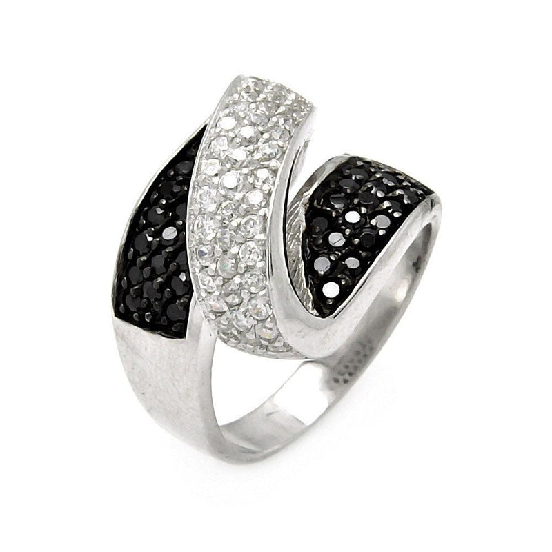 Closeout-Silver 925 Rhodium and Black Rhodium Plated Clear and Black CZ Zigzag Ring - STR00045 | Silver Palace Inc.