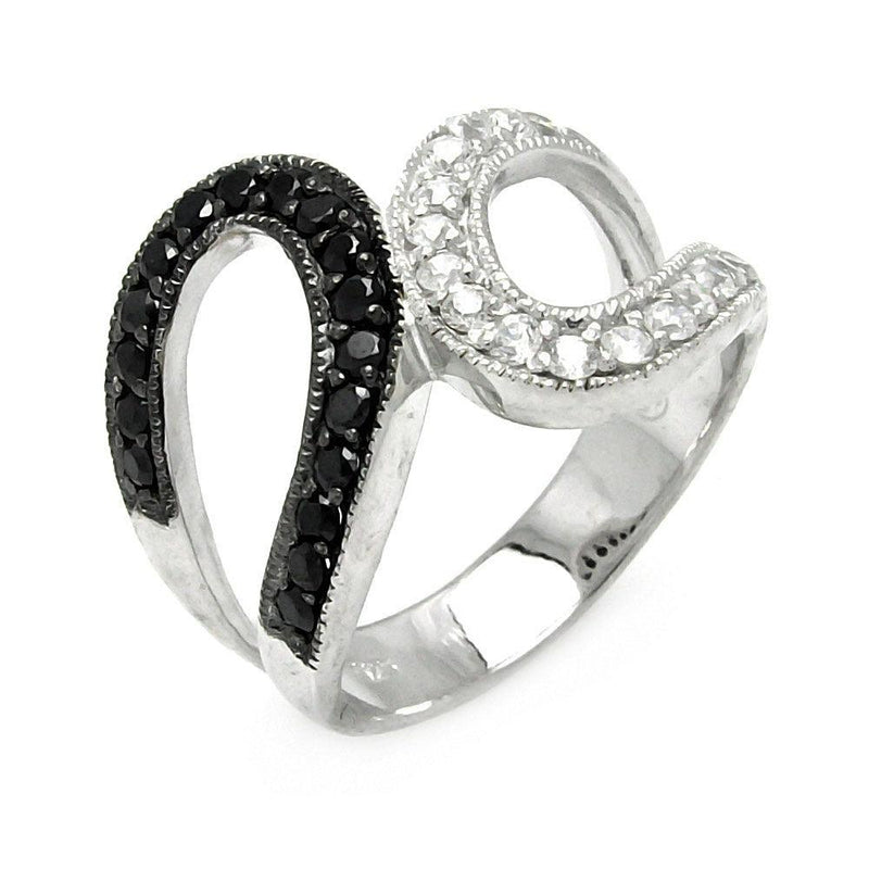 Closeout-Silver 925 Rhodium and Black Rhodium Plated Clear and Black CZ Ring - STR00046 | Silver Palace Inc.