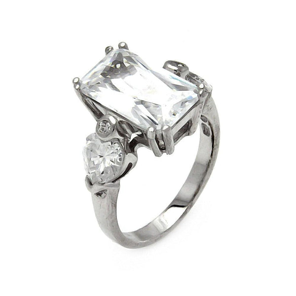 Closeout-Silver 925 Rhodium Plated Rectangular and Heart CZ Ring - STR00050CLR | Silver Palace Inc.