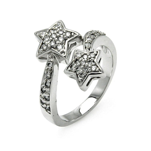 Silver 925 Rhodium Plated Double CZ Star Ring - STR00055 | Silver Palace Inc.