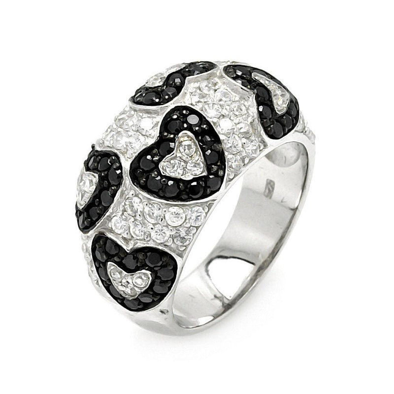 Closeout-Silver 925 Rhodium and Black Rhodium Plated Clear and Black CZ Heart Ring - STR00060 | Silver Palace Inc.