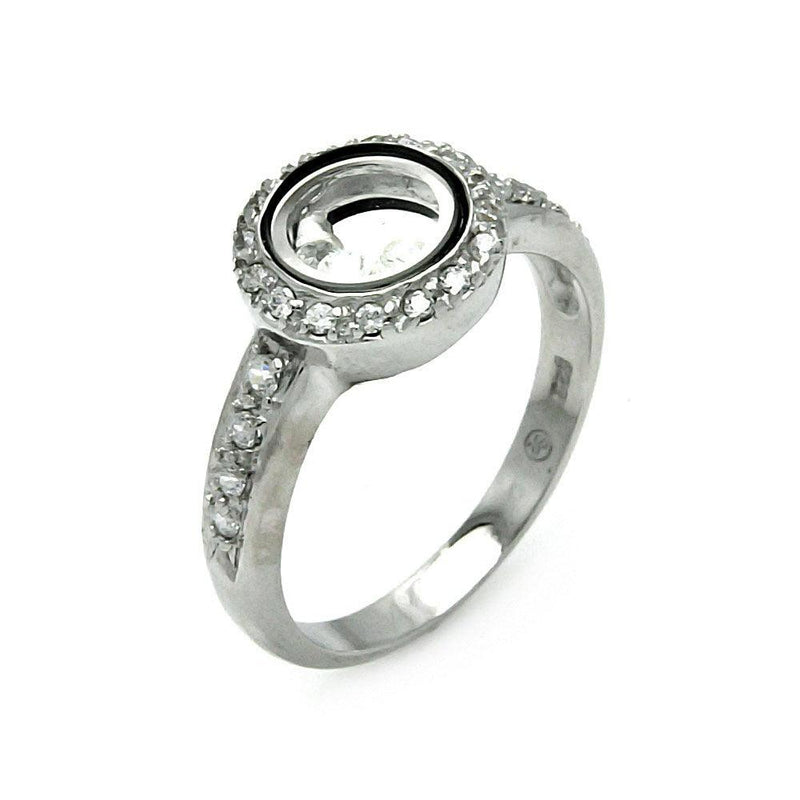 Silver 925 Rhodium and Black Rhodium Plated Outline Circle CZ Ring - STR00061 | Silver Palace Inc.
