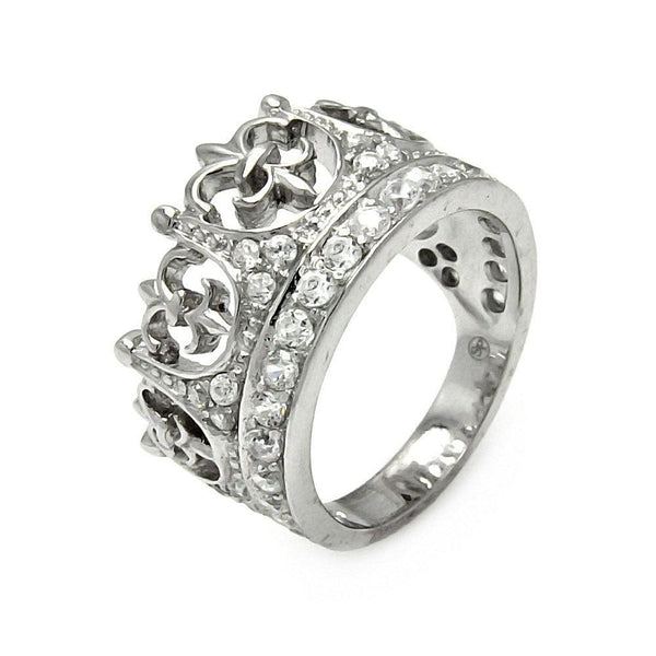 Silver 925 Rhodium Plated CZ Crown Ring - STR00063 | Silver Palace Inc.