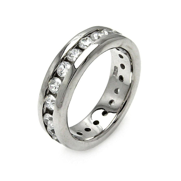 Silver 925 Rhodium Plated Channel Set CZ Stackable Eternity Ring - STR00068 | Silver Palace Inc.