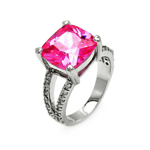 Closeout-Silver 925 Rhodium Plated Pink Square CZ Ring - STR00075PNK | Silver Palace Inc.