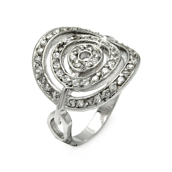 Closeout-Silver 925 Rhodium Plated Bent Target CZ Ring - STR00092 | Silver Palace Inc.