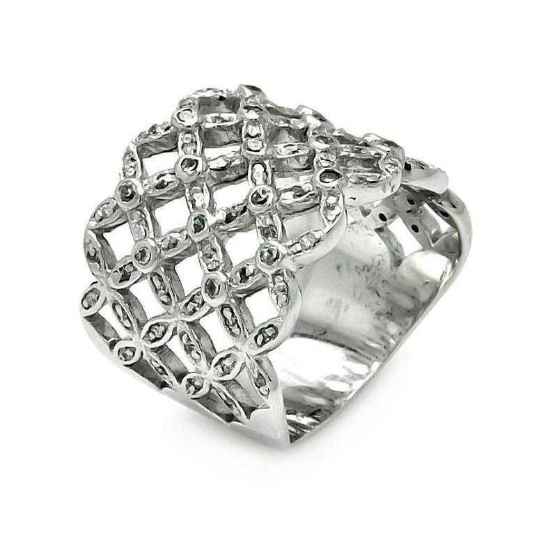 Closeout-Silver 925 Rhodium Plated CZ Multi Flower Ring - STR00098 | Silver Palace Inc.