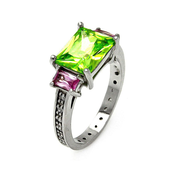 Silver 925 Rhodium Plated Multi Color CZ Past Present Future Ring - STR00099 | Silver Palace Inc.