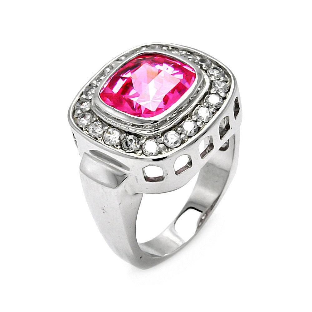Closeout-Silver 925 Rhodium Plated Pink Square CZ Ring - STR00101 | Silver Palace Inc.