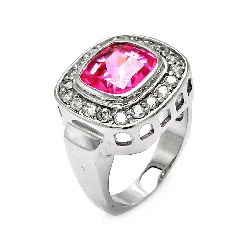 Closeout-Silver 925 Rhodium Plated Pink Square CZ Ring - STR00101 | Silver Palace Inc.