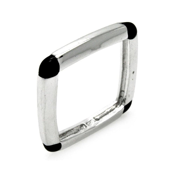 Closeout-Silver 925 Rhodium Plated Black Enamel Square Ring - STR00105 | Silver Palace Inc.