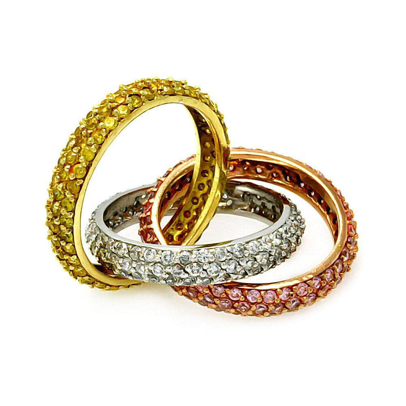 Closeout-Silver 925 Tri Color Stackable Ring with CZ - STR00114 | Silver Palace Inc.