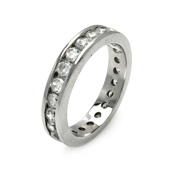Silver 925 Rhodium Plated Channel Set CZ Stackable Eternity Ring - STR00123 | Silver Palace Inc.