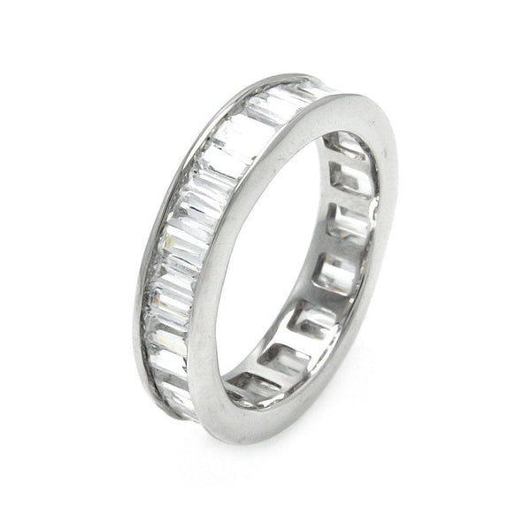 Silver 925 Rhodium Plated Channel Set Baguette CZ Stackable Eternity Ring - STR00124CLR | Silver Palace Inc.