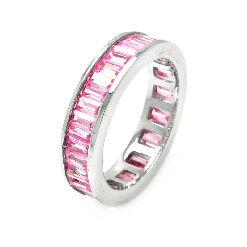 Silver 925 Rhodium Plated Channel Set Pink Baguette CZ Stackable Eternity Ring - STR00124PNK | Silver Palace Inc.