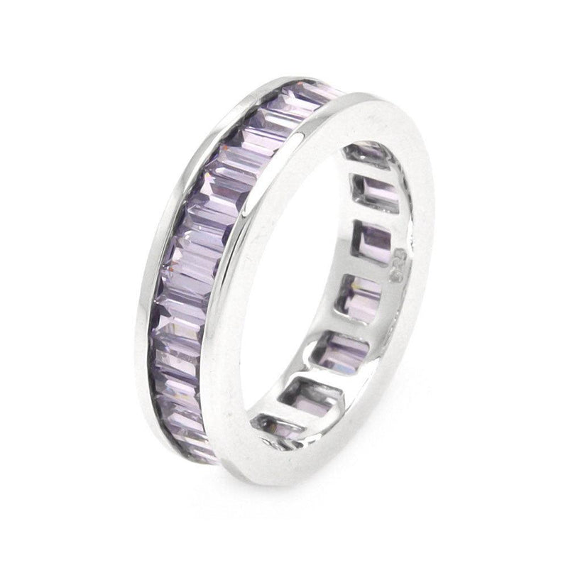 Silver 925 Rhodium Plated Channel Set Purple Baguette CZ Eternity Ring - STR00124AMY | Silver Palace Inc.