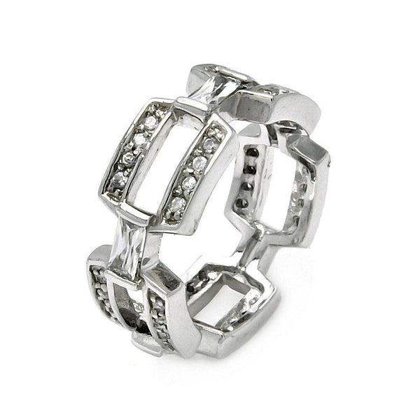 Closeout-Silver 925 Rhodium Plated CZ Square Link Eternity Ring - STR00130 | Silver Palace Inc.