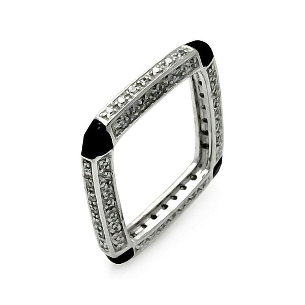 Closeout-Silver 925 Rhodium Plated Black Enamel CZ Square Ring - STR00131 | Silver Palace Inc.