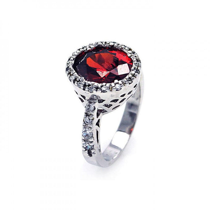 Closeout-Silver 925 Rhodium Plated Clear and Red Center CZ Ring - STR00132RED | Silver Palace Inc.