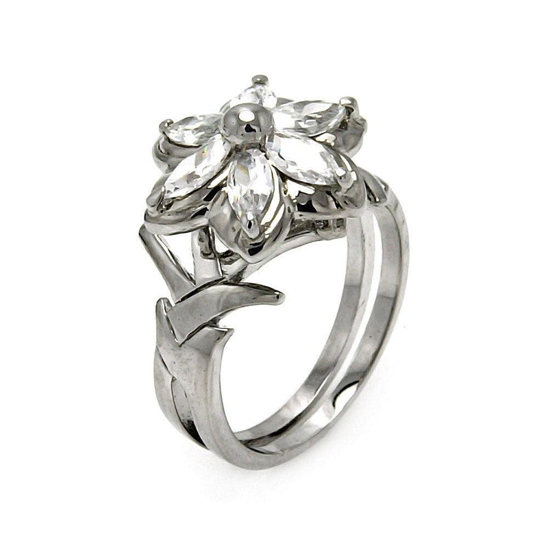 Silver 925 Rhodium Plated CZ Flower Ring - STR00138 | Silver Palace Inc.