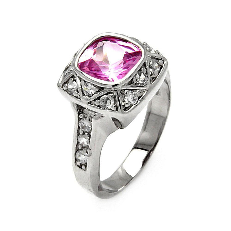 Closeout-Silver 925 Rhodium Plated Square Pink CZ Ring - STR00168 | Silver Palace Inc.