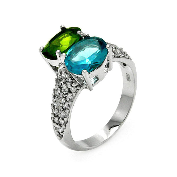 Closeout-Silver 925 Rhodium Plated Blue and Green CZ Ring - STR00173 | Silver Palace Inc.