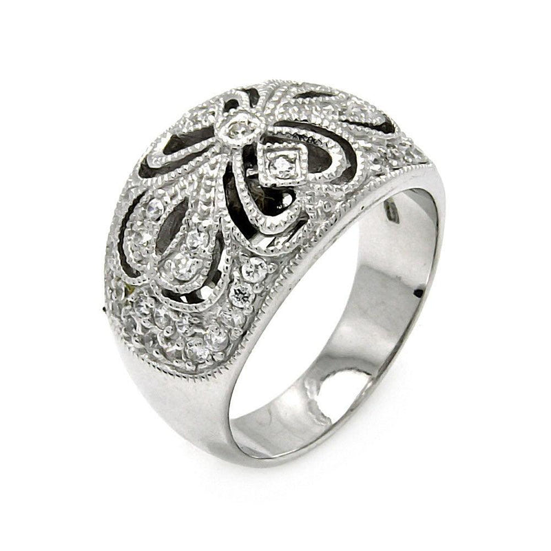 Closeout-Silver 925 Rhodium Plated CZ Flower Ring - STR00224 | Silver Palace Inc.