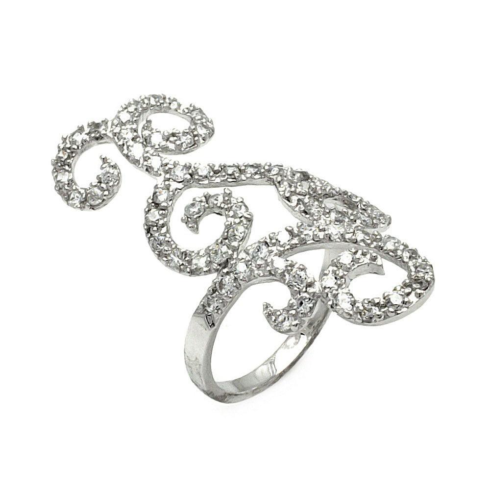 Silver 925 Rhodium Plated CZ Wave Ring - STR00225 | Silver Palace Inc.