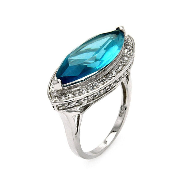 Closeout-Silver 925 Rhodium Plated Blue Cat's Eye CZ Ring - STR00233BLU | Silver Palace Inc.