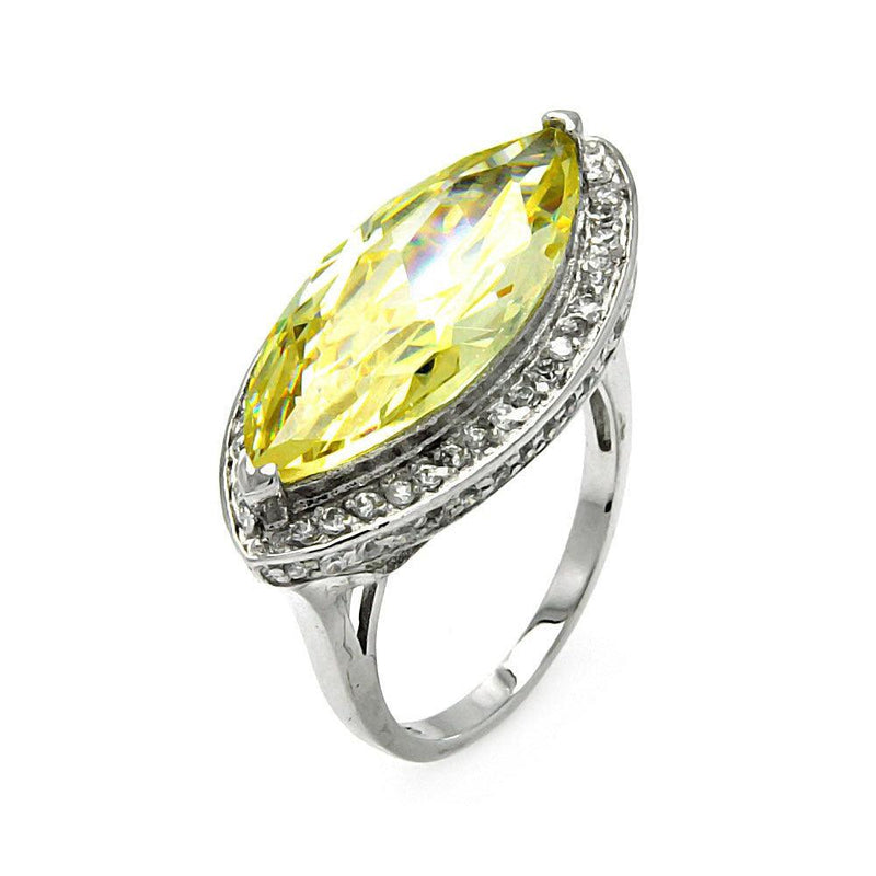 Closeout-Silver 925 Rhodium Plated Yellow Cat's Eye CZ Ring - STR00233YEL | Silver Palace Inc.