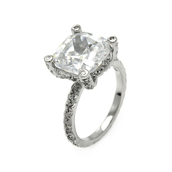 Silver 925 Rhodium Plated Square Center CZ Ring - STR00235 | Silver Palace Inc.