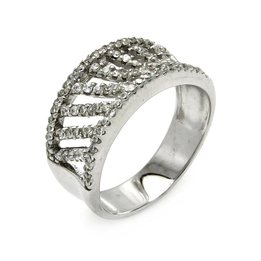Silver 925 Rhodium Plated Stripe CZ Ring - STR00264 | Silver Palace Inc.