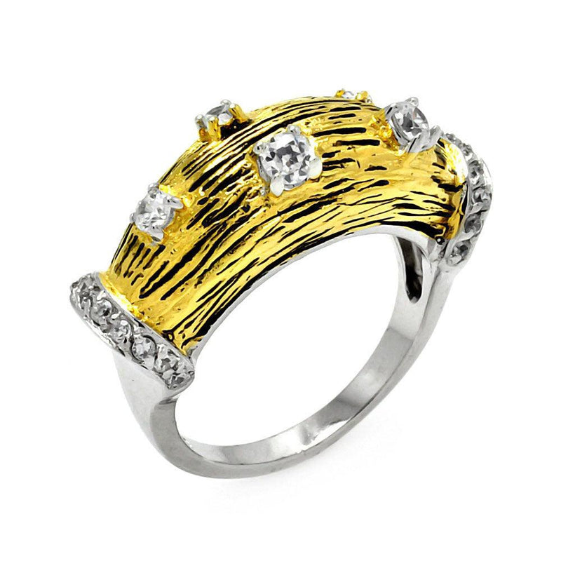 Closeout-Silver 925 Rhodium and Gold Plated CZ Ring - STR00269 | Silver Palace Inc.