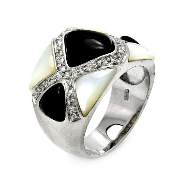 Closeout-Silver 925 Rhodium Plated Black Onyx Pearl CZ Ring - STR00276 | Silver Palace Inc.