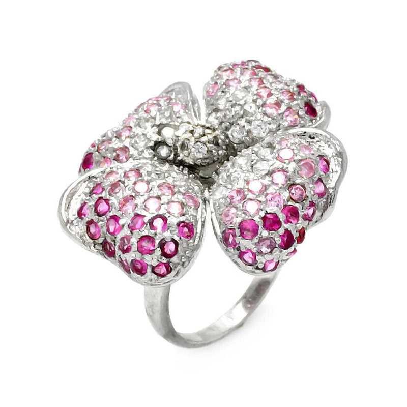 Closeout-Silver 925 Rhodium Plated Pink CZ Clover Ring - STR00296 | Silver Palace Inc.