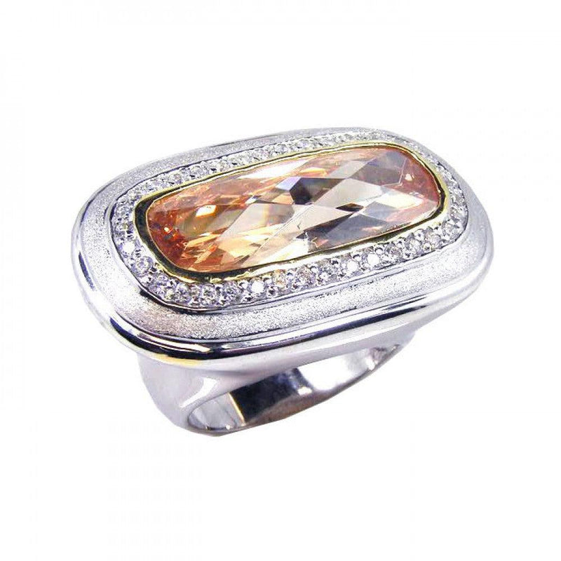 Closeout-Silver 925 Rhodium Plated Wide Champagne and Clear CZ Ring - STR00311 | Silver Palace Inc.