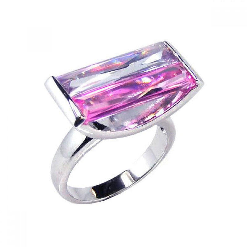 Closeout-Silver 925 Rhodium Plated Wide Rectangular Pink CZ Ring - STR00313 | Silver Palace Inc.